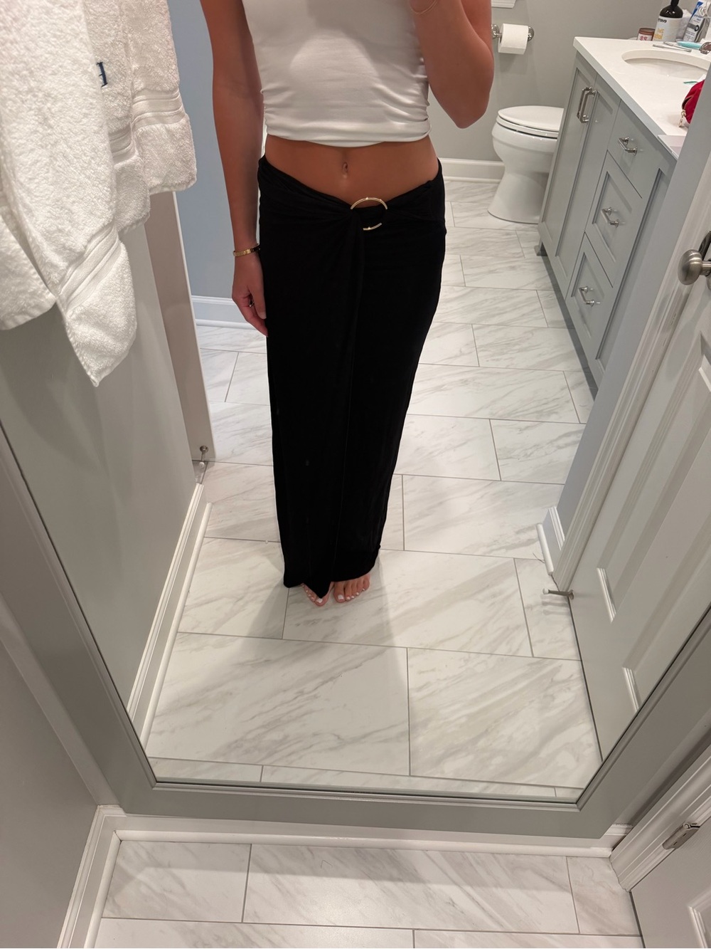REVOLVE Black Maxi Wrap Skirt with Gold Ring